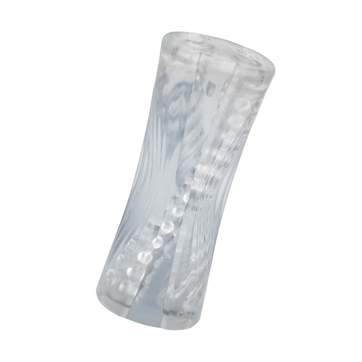 Cyclone Dual Ribbed Stroker XL in clear TPE on white background Nudie Co