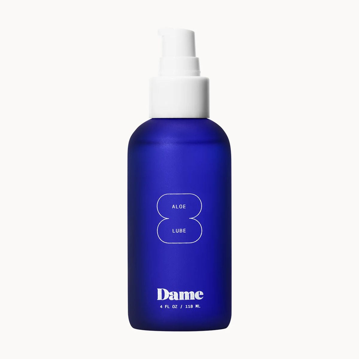 Blue glass bottle of Dame Organic aloe vera intimate lubricant Nudie Co