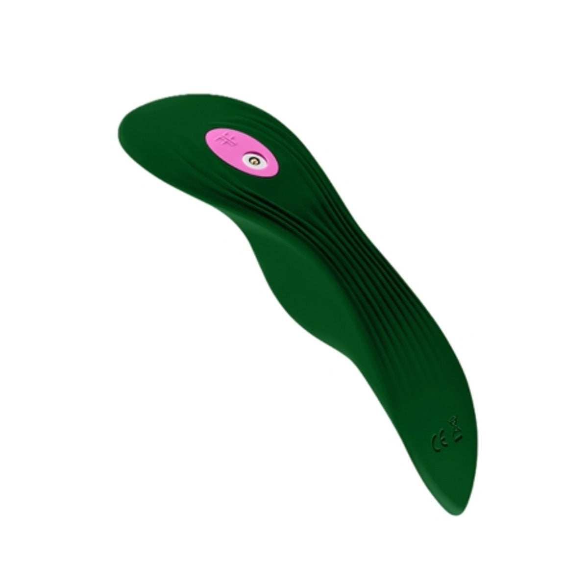 Green silicone panty vibrator with ergonomic shape and pink button Nudie Co