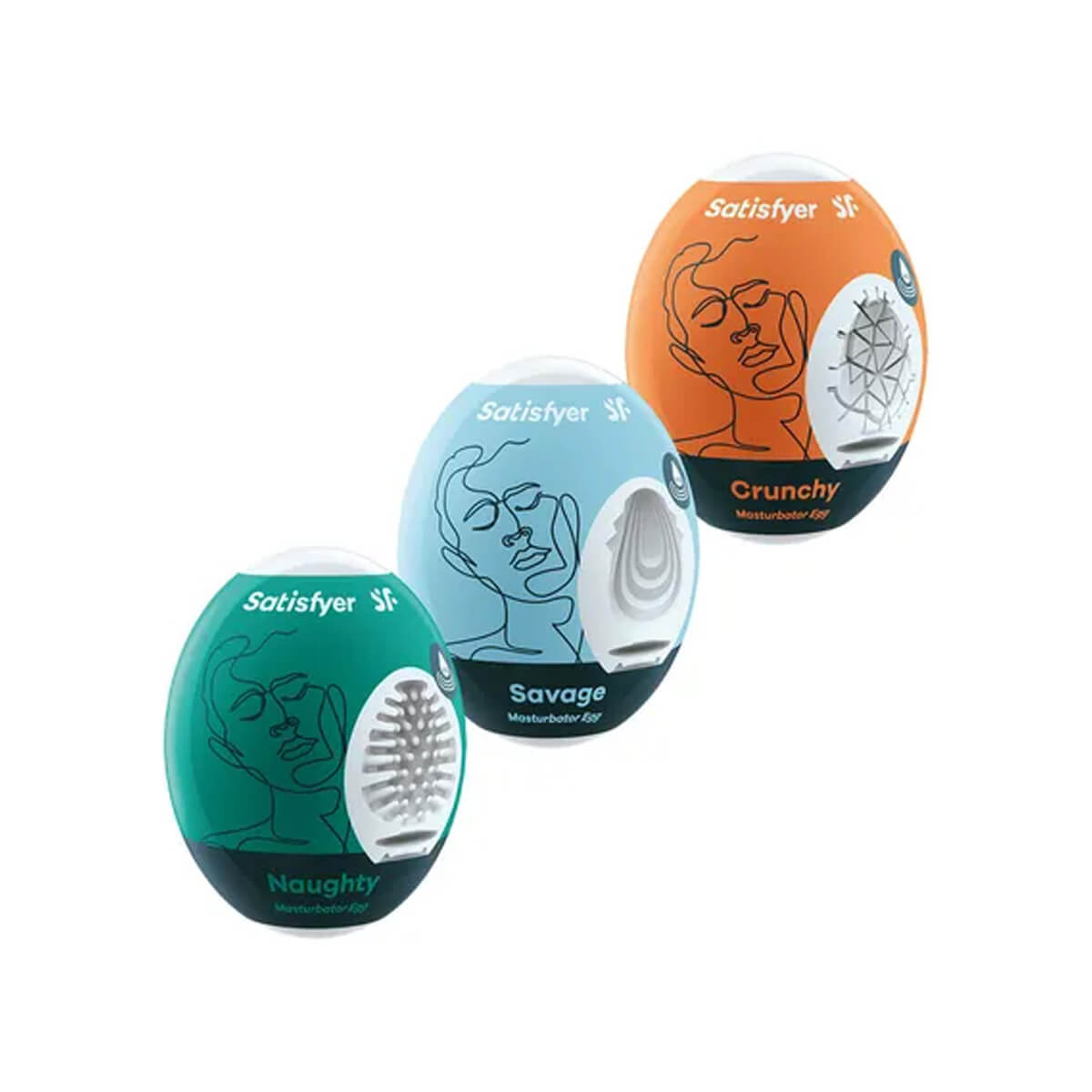 Three egg-shaped containers with soft egg-shaped masturbation sleeves Nudie Co