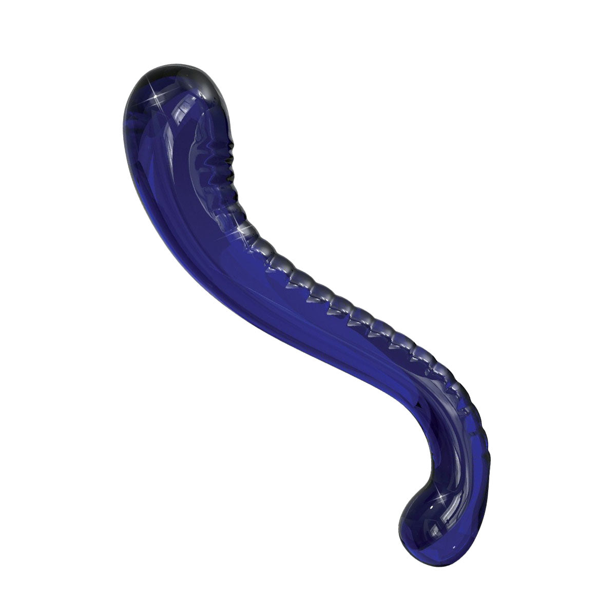 Blue curved glass dildo with irregular surface for g-spot stimulation Nudie Co