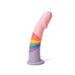 Pink and purple silicone dildo with a rainbow pattern in the iddle Nudie Co