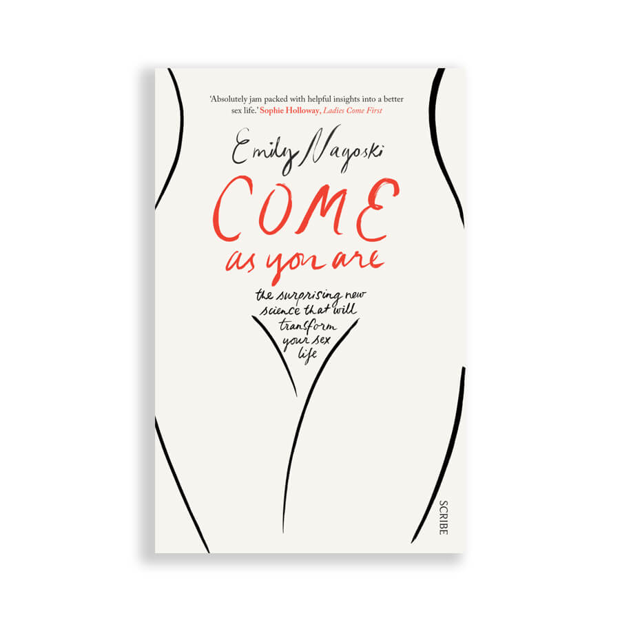 Book for sex positivity and woman empowerment with a white cover and a one-line female body illustration in black Nudie Co