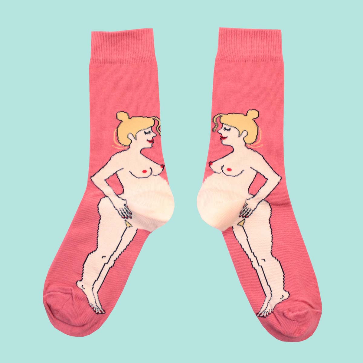 Pink cotton socks with blond pregnant woman Nudie Co
