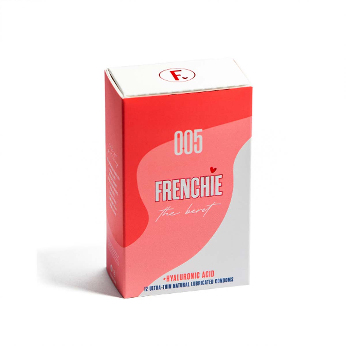 Red and white box of Frenchie vegan condoms with Hylaronic Acid Nudie Co
