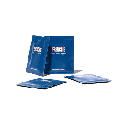 Small blue individual packets of intimate bamboo biodegradable wipes Nudie Co