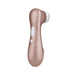 Side view of rose gold air suction vibrator with white silicone buttons on the handle Nudie Co