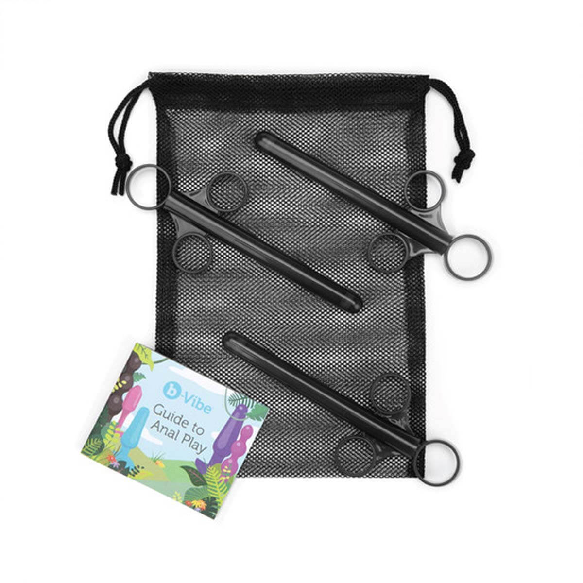 Three lubricant applicators and storage bag plus guide to anal play Nudie Co