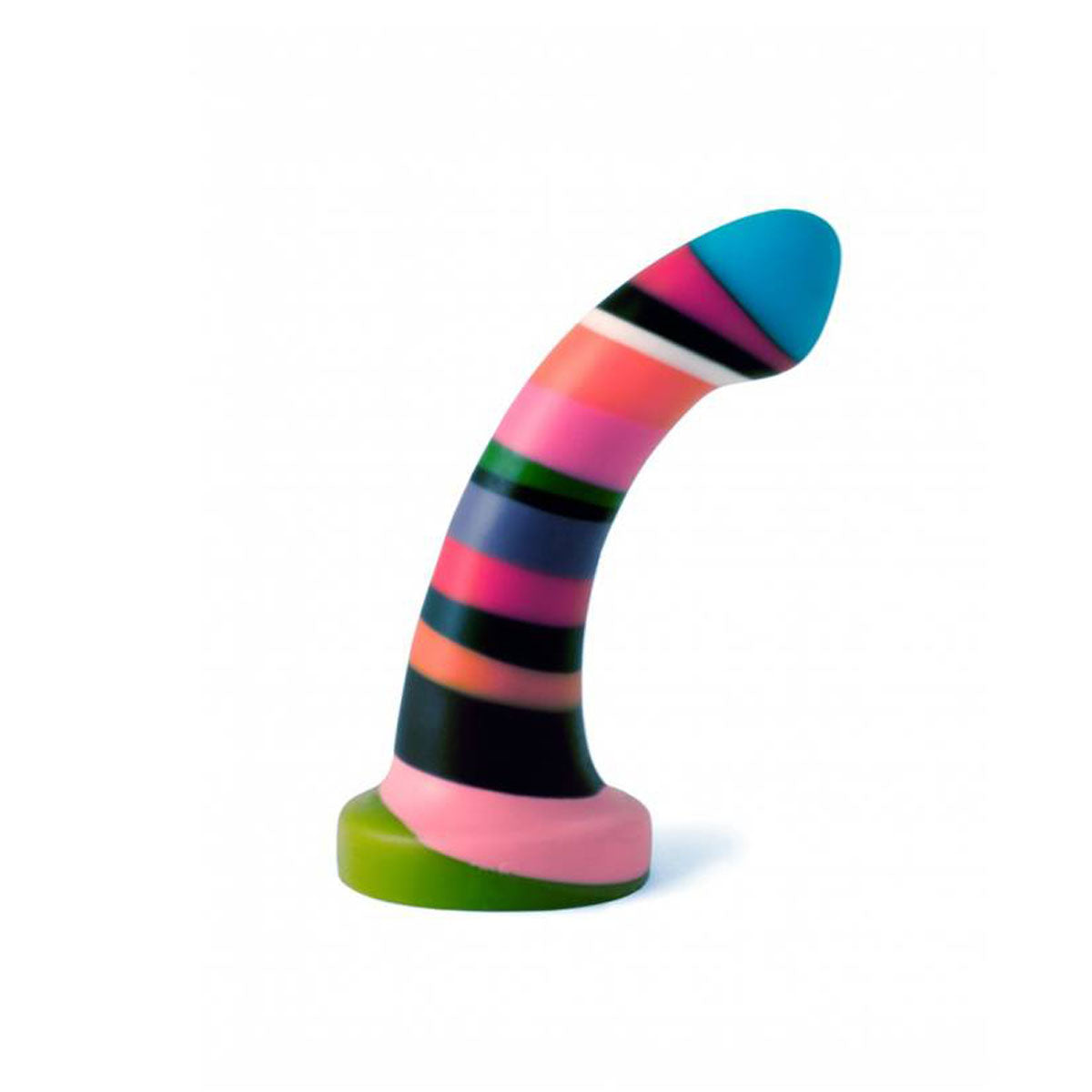 Stripy multicolour silicone dildo with accentuated curve for G-spot stimulation Nudie Co