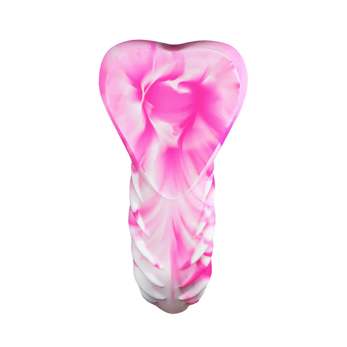 Rear view of pink silicone dildo base stimulating cushion with ribbed shaft Nudie Co