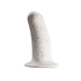 Thick and short speckled white and blue silicone dildo over white background Nudie Co