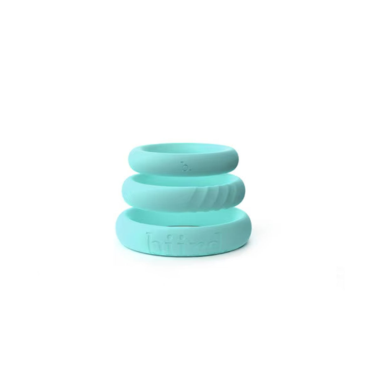 Set of three silicone cock rings on white background Nudie Co
