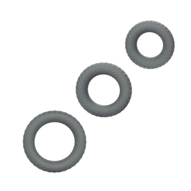 Set of three grey super soft silicone cock rings with different textures Nudie Co