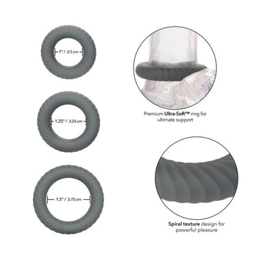 Set of grey super soft silicone cock rings with different textures Nudie Co