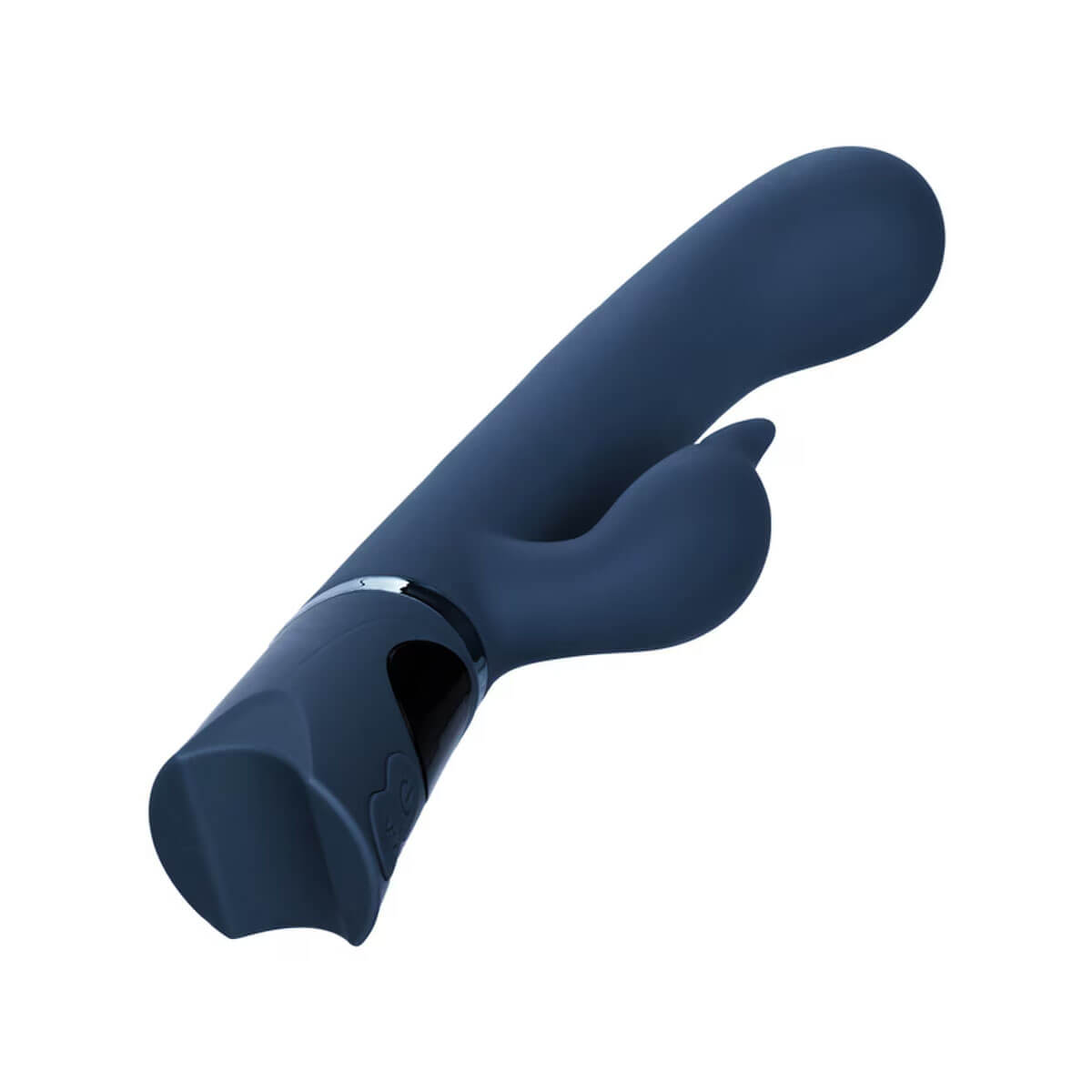 Blue silicone rabbit vibrator on a white background Nudie Co