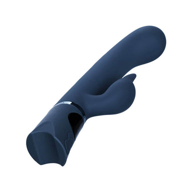 Blue silicone rabbit vibrator on a white background Nudie Co