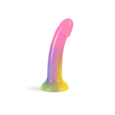 Multi-coloured gradient silicone dildo with glitter and a suction cup at the bottom Nudie Co