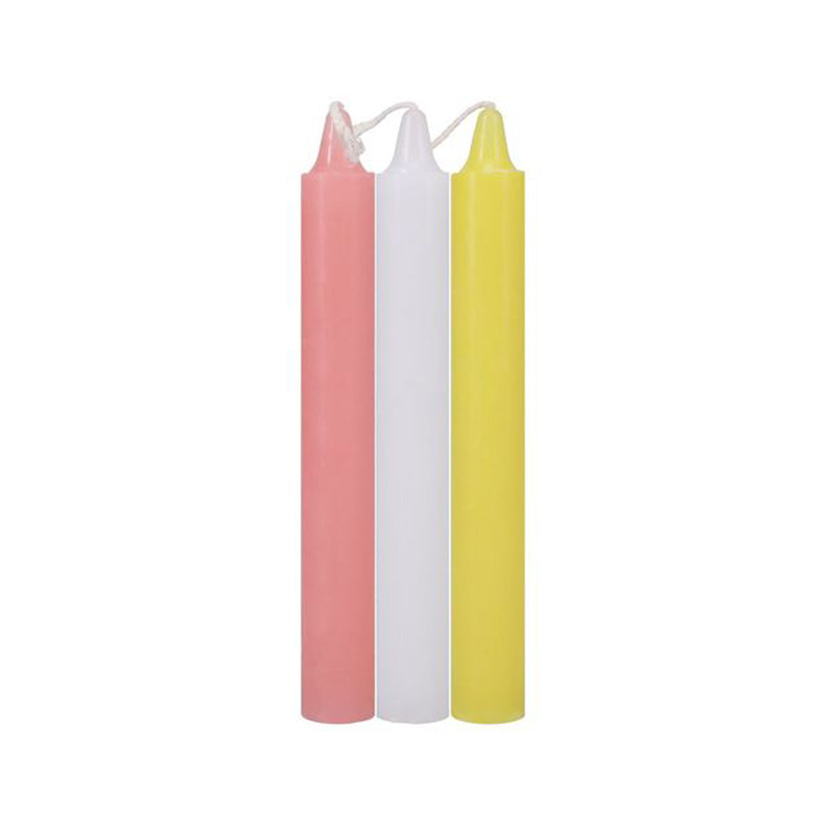 Pack of three pink, yellow and white candles for wax BSDM play Nudie Co