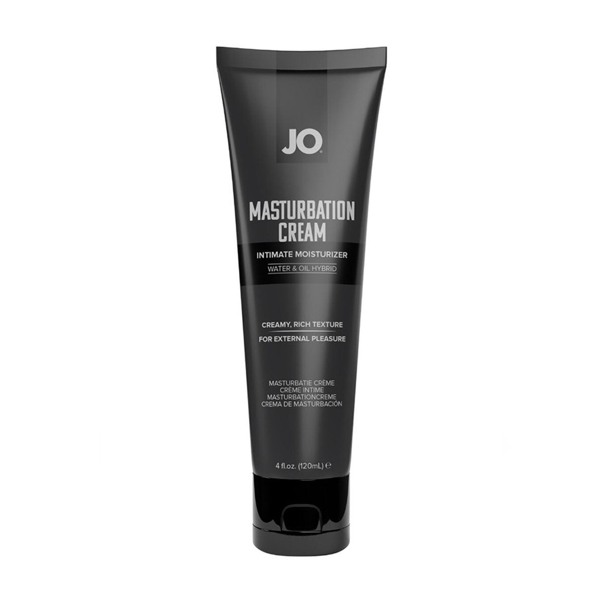 Black tube of JO Masturbation Cream on a white background Nudie Co