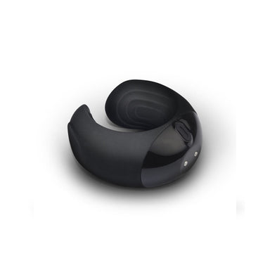 Side view of black silicone vibrating cock ring on a white background Nudie Co