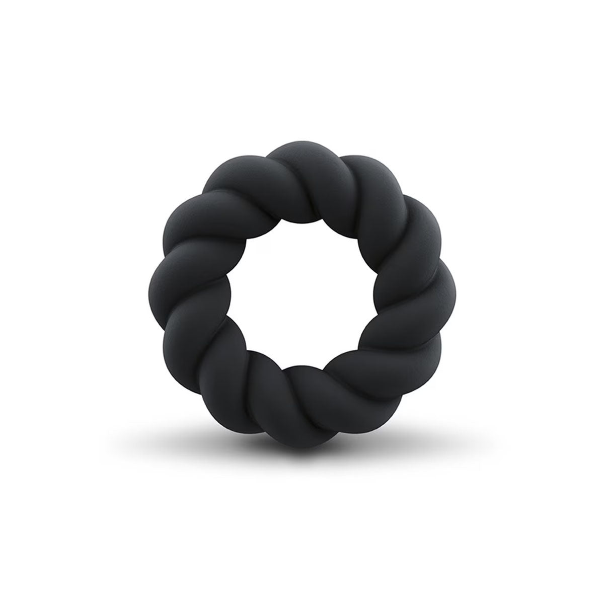 Black silicone twisted cock ring on a white background Nudie Co