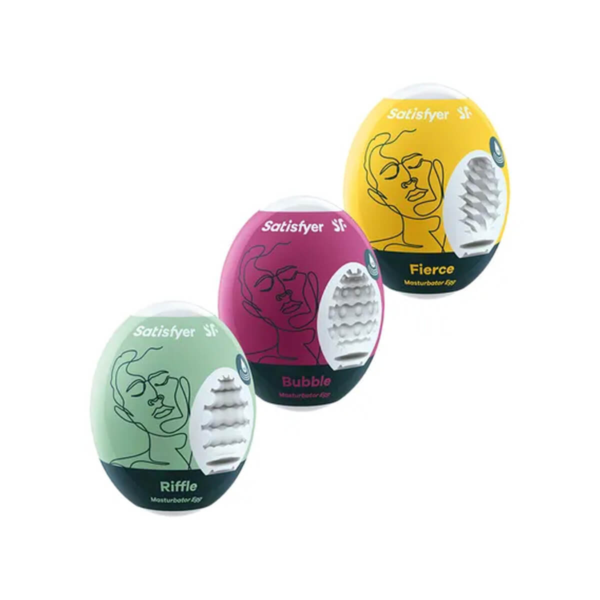 Three egg-shaped containers with soft egg-shaped masturbation sleeves Nudie Co