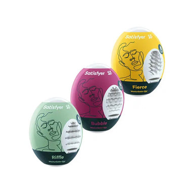 Three egg-shaped containers with soft egg-shaped masturbation sleeves Nudie Co