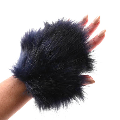 Black furry wrist cuff worn on a wrist with a white background Nudie Co