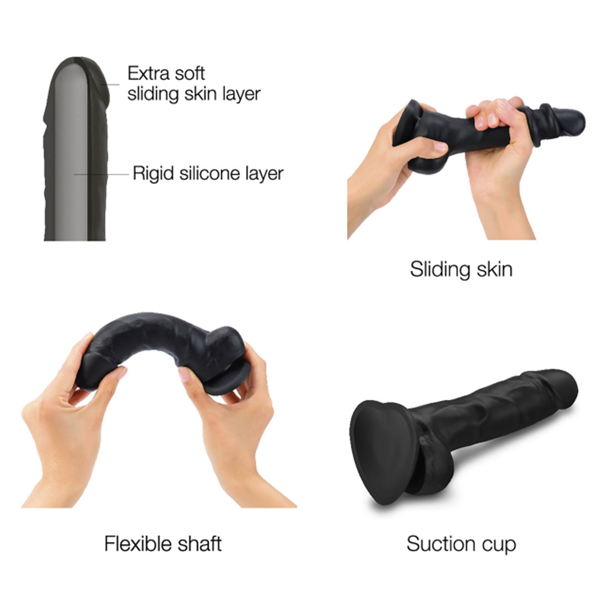 Black silicone dildo with sliding skin Nudie Co