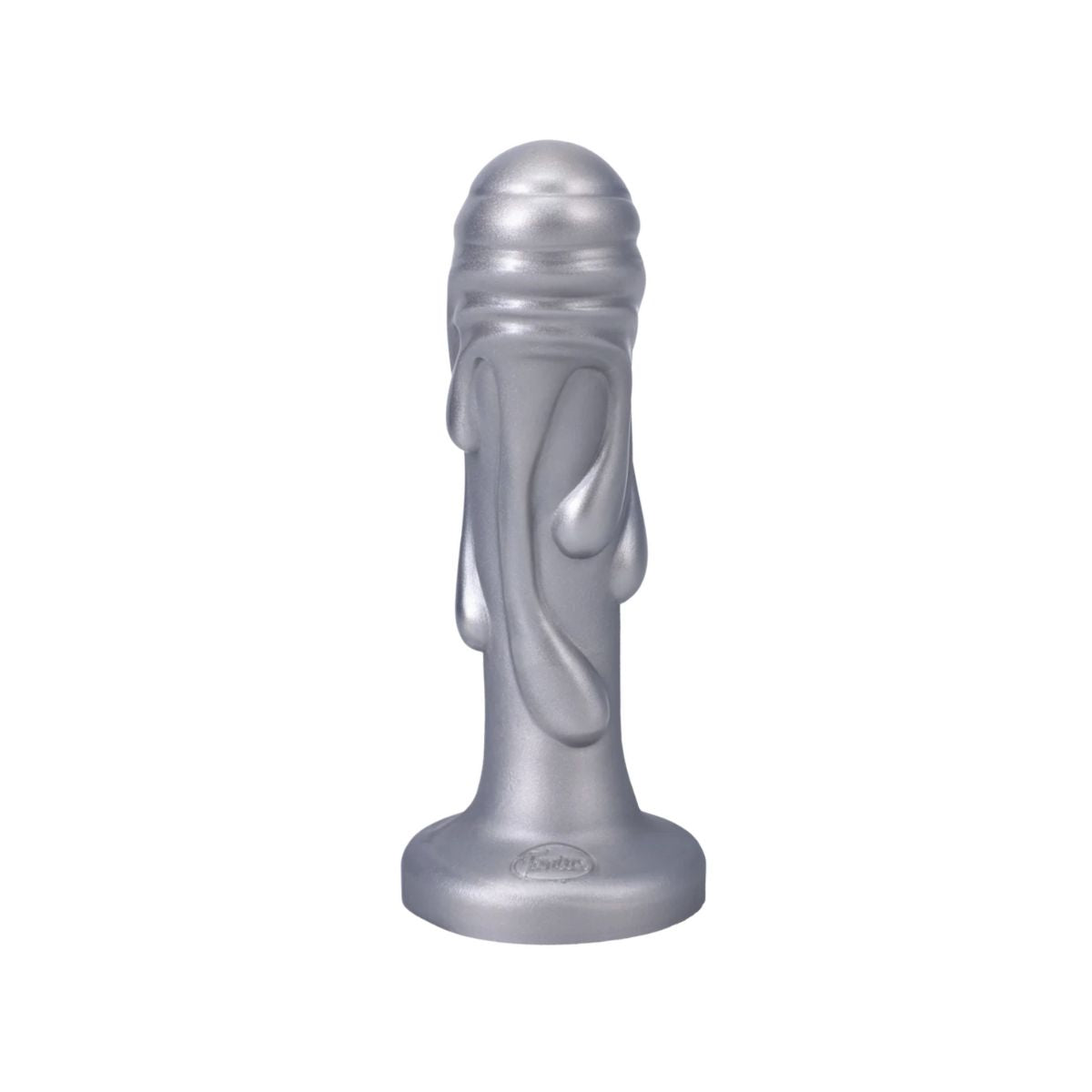 Back view of silver silicone dildo with melted dripping texture Nudie Co