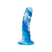 Blue and white ribbed silicone dildo with suction cup Nudie Co