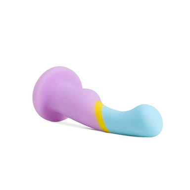 Side view of a pastel-coloured silicone dildo with bump and curve for p-spot or g-spot stimulation Nudie Co