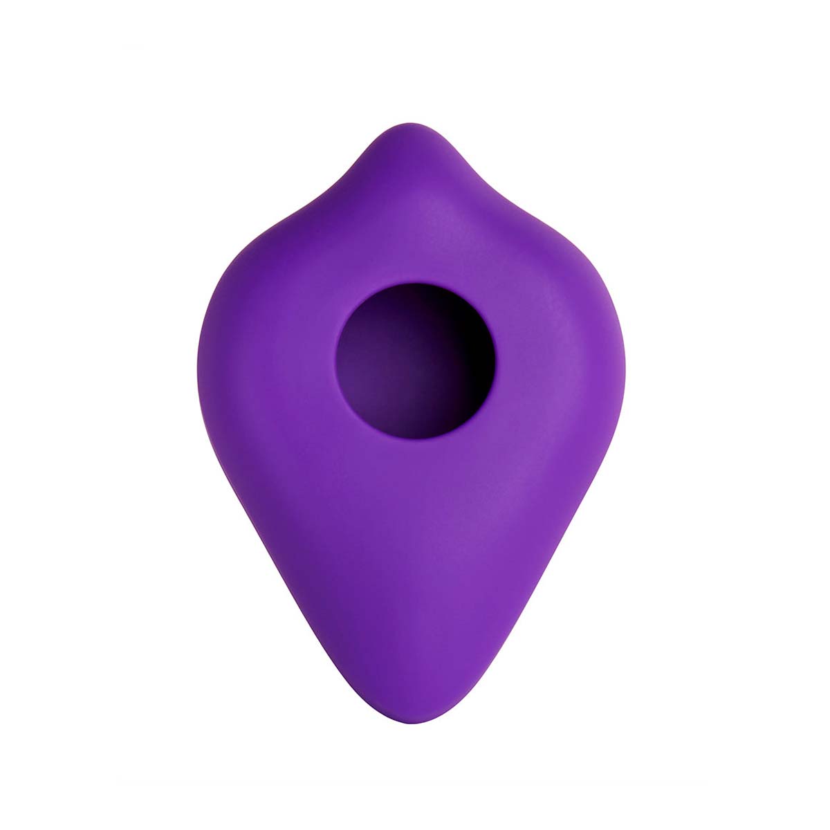 Back of a purple silicone stimulation cushion with hole to fit over dildo Nudie Co
