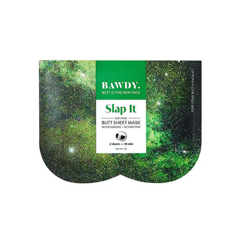 Green packaging of Bawdy Bite It butt sheet mask  Nudie Co