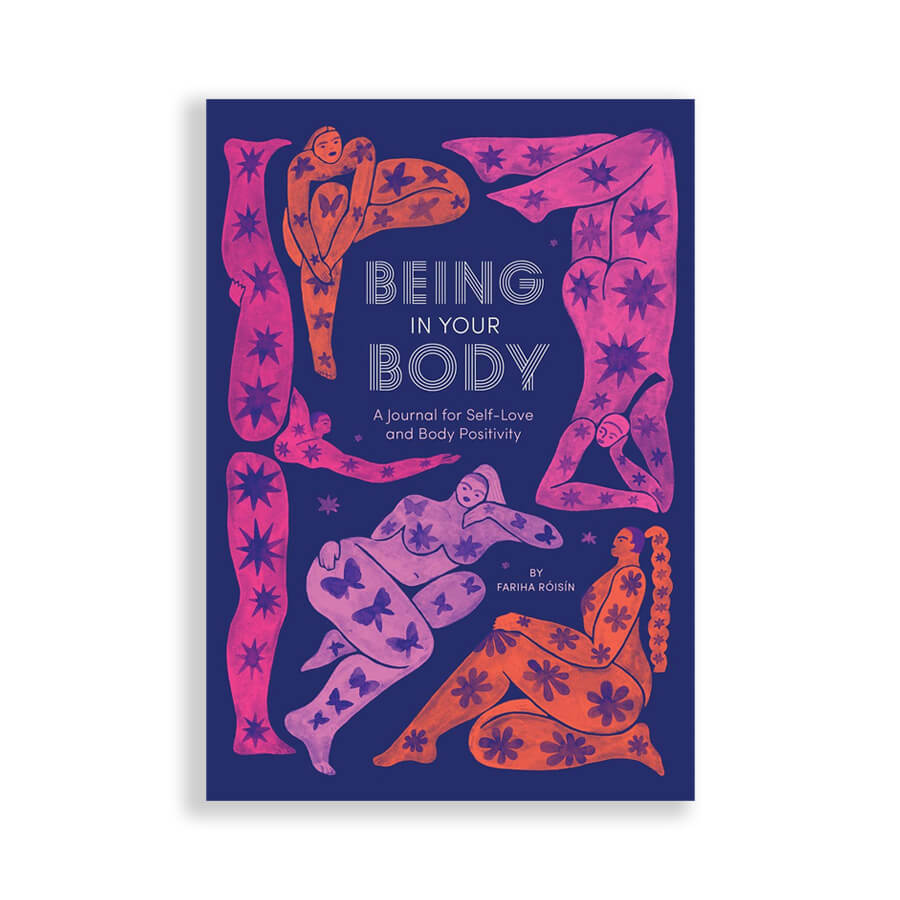 Book for body positivity and woman empowerment with a purple cover and pink and orange female figures Nudie Co