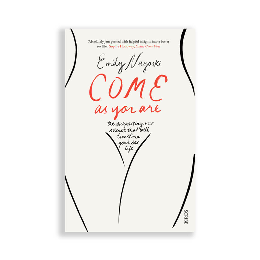 Book for sex positivity and woman empowerment with a white cover and a one-line female body illustration in black Nudie Co