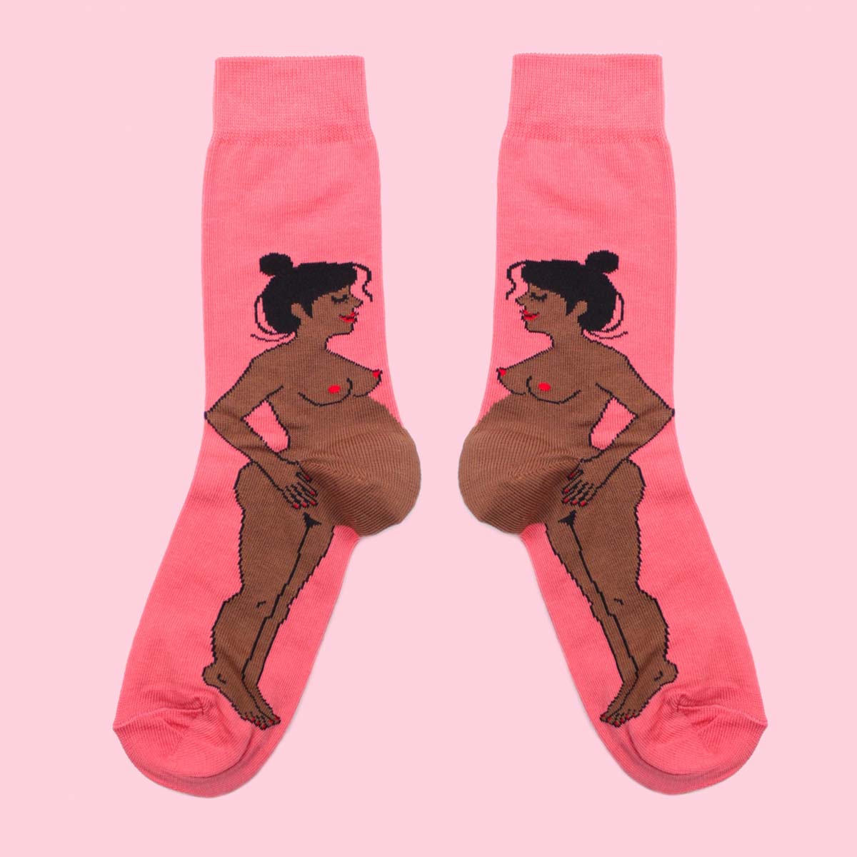 Pink cotton socks with black pregnant woman Nudie Co
