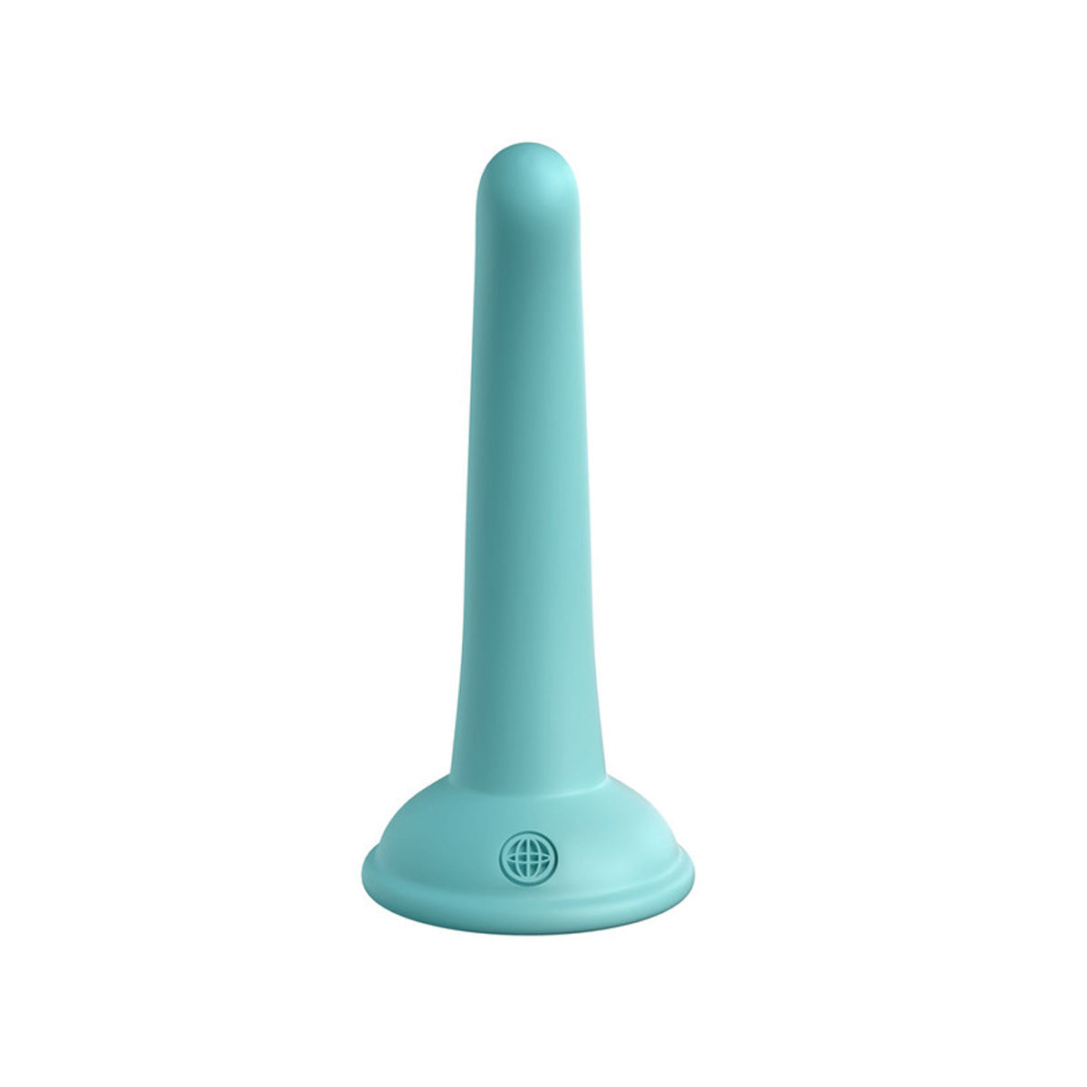 Front view of slim green silicone dildo with suction cup Nudie Co