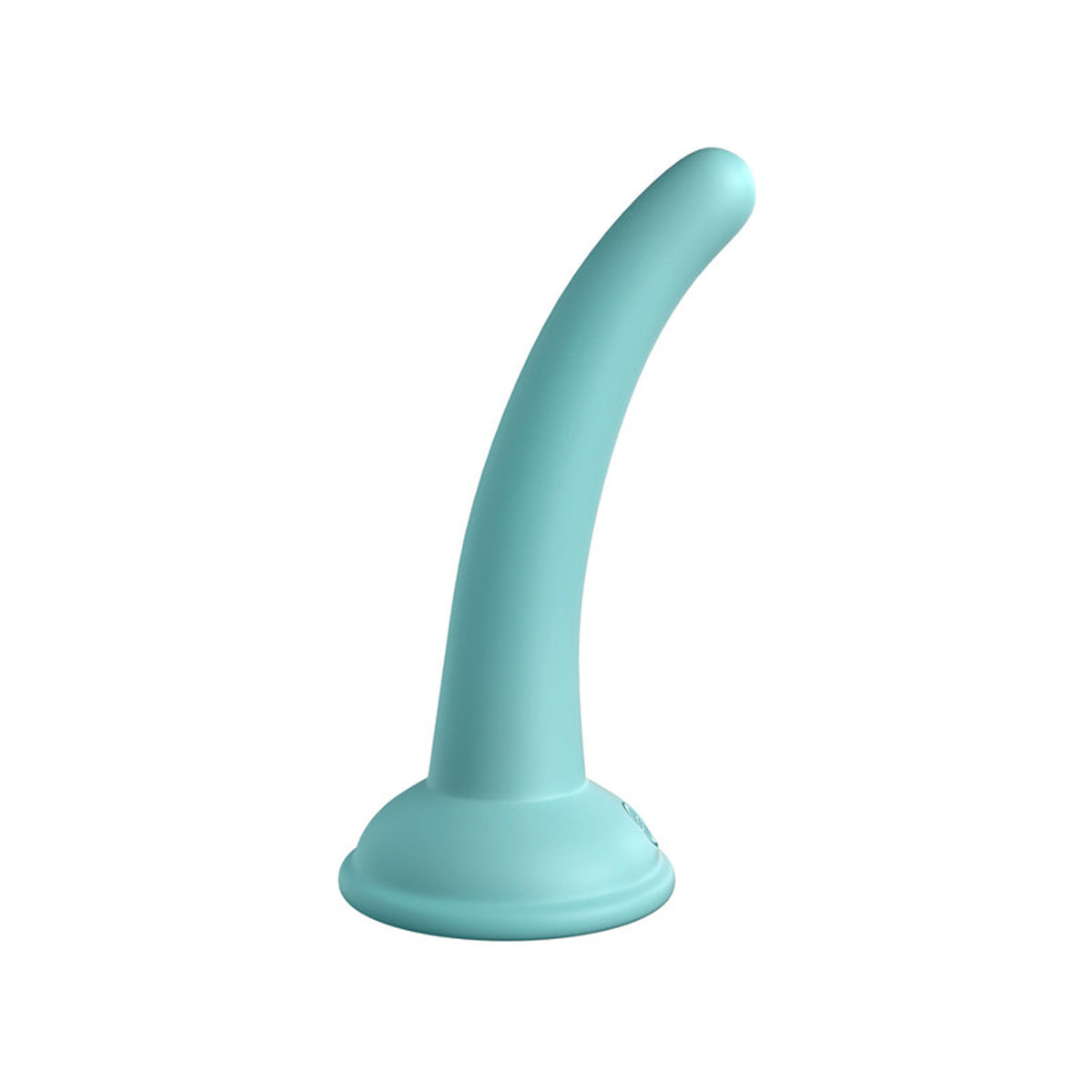 Side view of slim green silicone dildo with suction cup Nudie Co