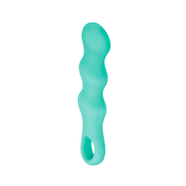 Teal silicone vibrator with three bulbs and ring holder Nudie Co