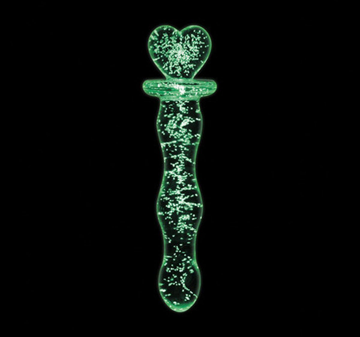 Green glow-in-the-dark glass wand with a heart-shaped handle Nudie Co