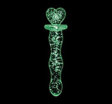 Green glow-in-the-dark glass wand with a heart-shaped handle Nudie Co