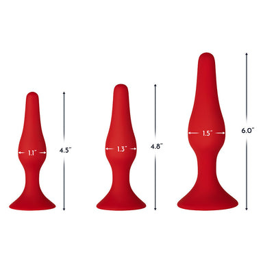 Three premium red silicone butt plugs for beginners in three sizes Nudie Co