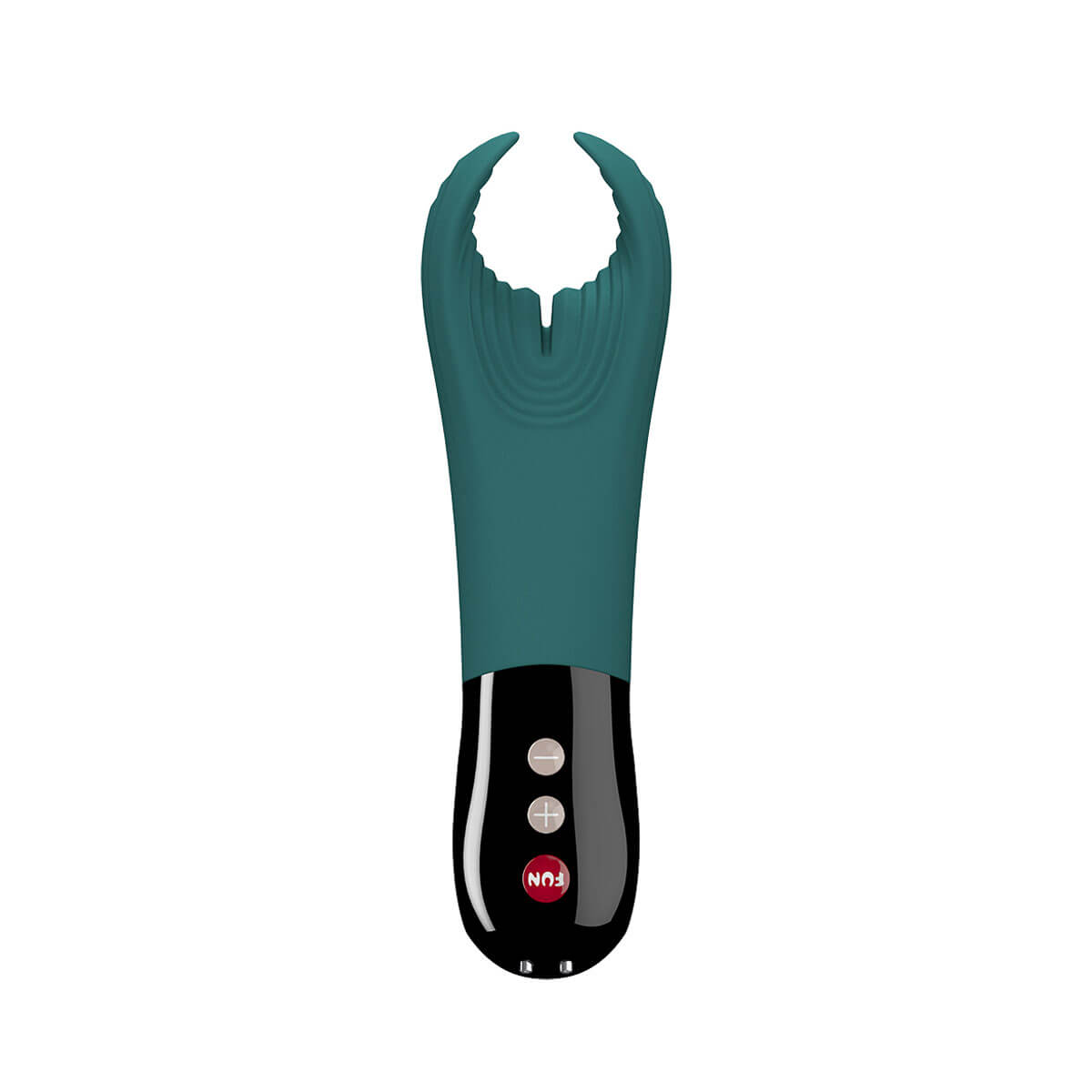 Blue-coloured silicone penis vibrator by Fun Factory with black ABS handle and three buttons Nudie Co