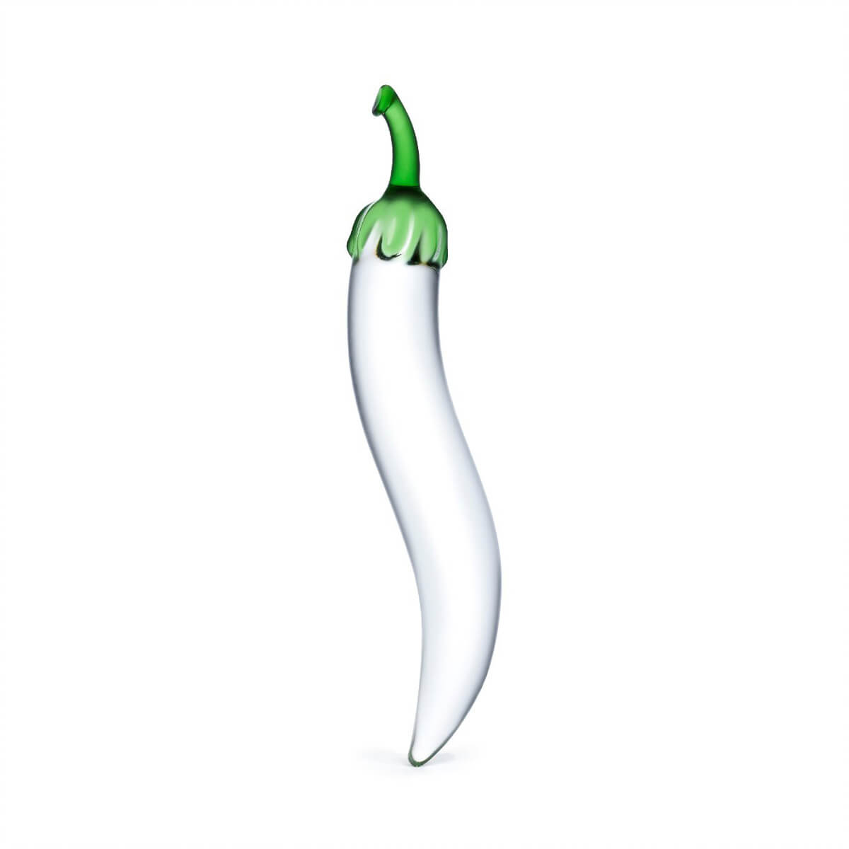 Chilli-shaped glass dildo made out of glass with green stem Nudie Co