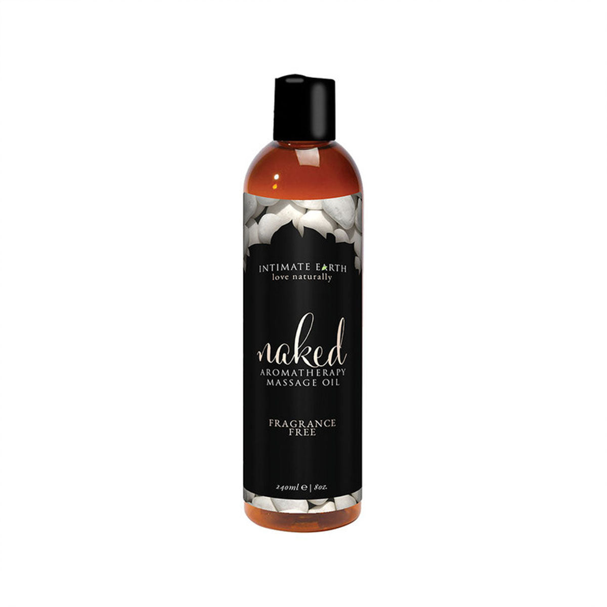 Brown bottle of fragrance-free organic massage oil with black label Nudie Co