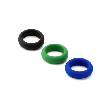 Set of three black, blue and green silicone cock rings Nudie Co
