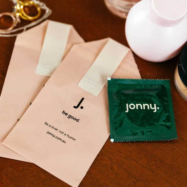 Vegan condom and paper bag for easy disposal Nudie Co