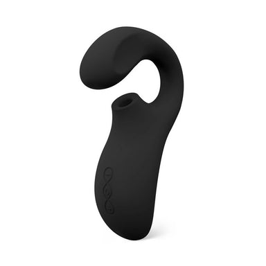 Back view of black silicone dual massager with round  suction opening Nudie Co