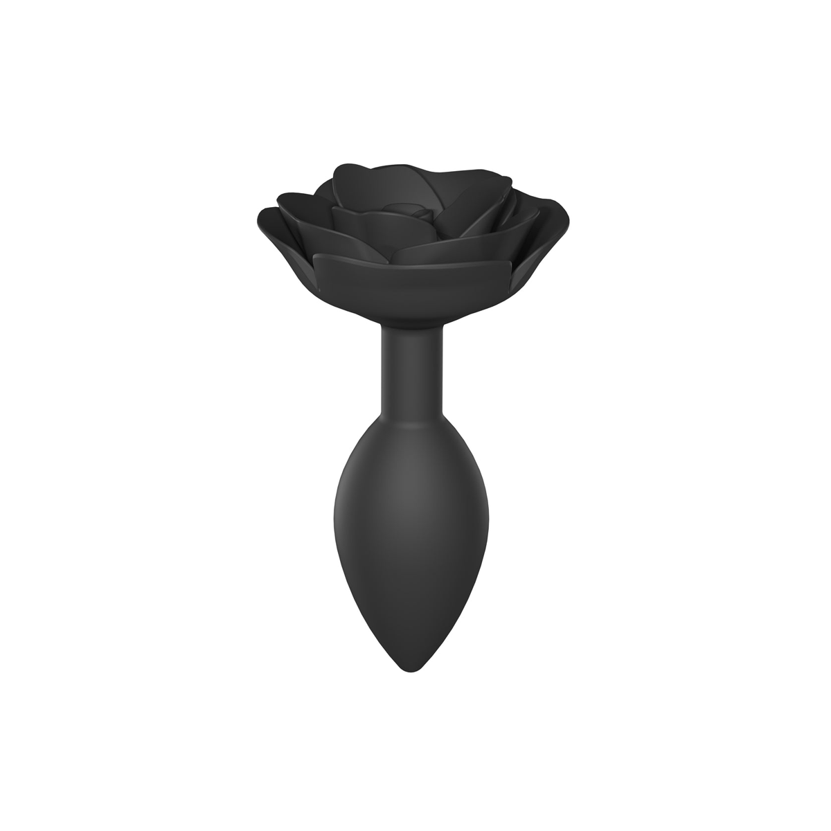 Black silicone butt plug with rose-shaped tapered end Nudie Co